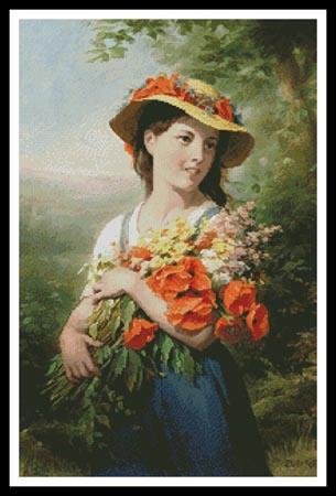 Girl with a Bouquet of Wild Flowers  (Fritz Zuber-Buhler)