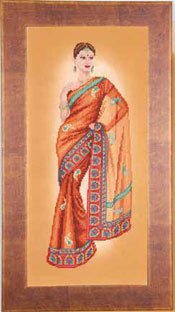 click here to view larger image of Indian Lady in Orange Sari (counted cross stitch kit)
