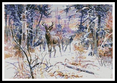 Deer In A Snowy Forest  (Charles Marion Russell)