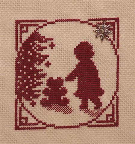 Christmas Silhouette - Little Girl with The Teddy Bear Under the Tree