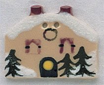 Double Chimney House With Snow - Button