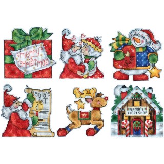 click here to view larger image of Santas Workshop Ornaments - Set of 6 (counted cross stitch kit)