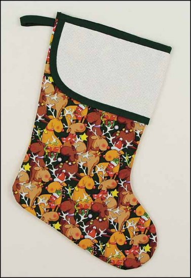 Large Green Jolly Reindeer Stocking with Trim