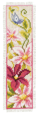 click here to view larger image of Pink Flowers Bookmark (counted cross stitch kit)