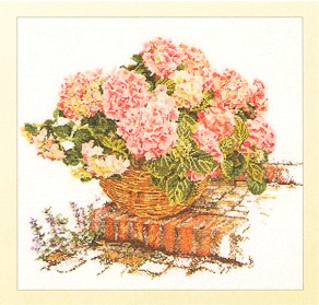Pink Hydrangea In A Basket - Linen