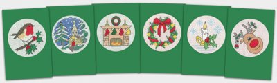Set of Six Green Christmas Cards by Michaela Learner & Susan Ryder