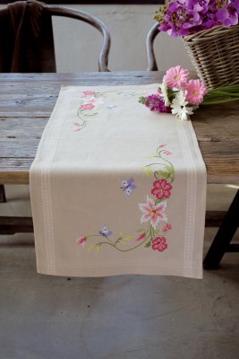 Pink Flowers and Butterflies Table Runner