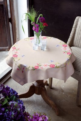 Pink Flowers and Butterflies Tablecloth