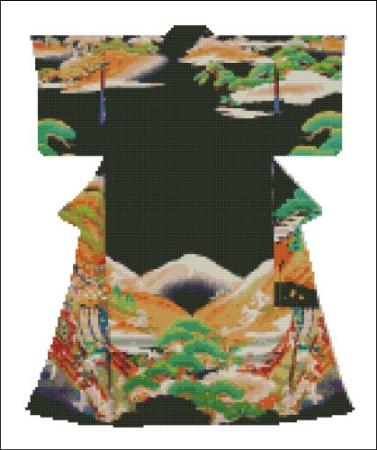 Kimono 000 - Black with Mountains