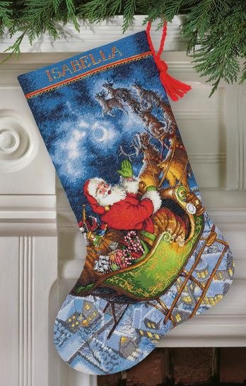 click here to view larger image of Santas Flight Stocking (counted cross stitch kit)