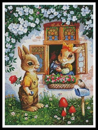 Rabbits Watering the Flowers