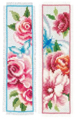 click here to view larger image of Flowers and Butterflies I Bookmarks (set of 2) (counted cross stitch kit)