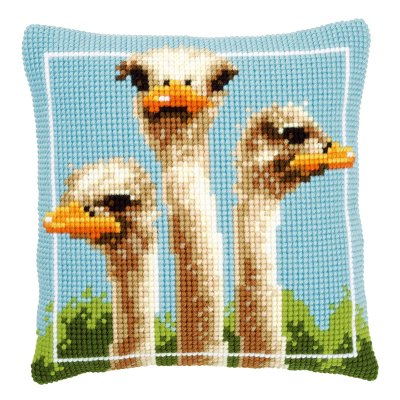 click here to view larger image of Ostriches Pillow (counted cross stitch kit)