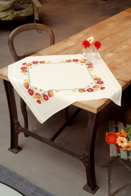 click here to view larger image of Poppies Table Cloth (stamped cross stitch kit)