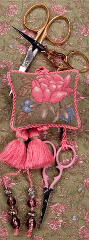 click here to view larger image of Pink Peony Scissors Fob (counted cross stitch kit)