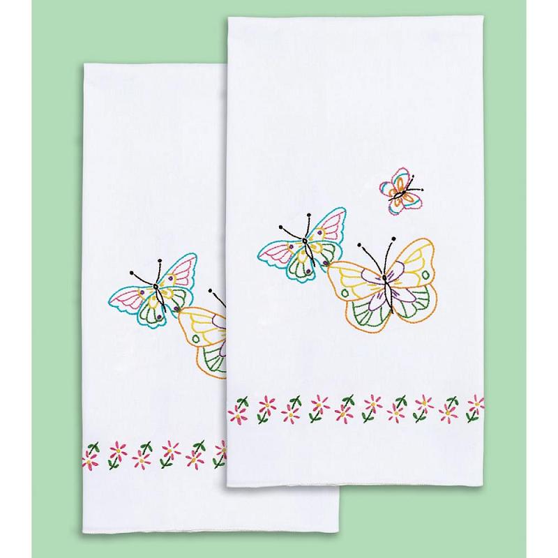 Fluttering Butterflies Stamped White Decorative Hand Towel
