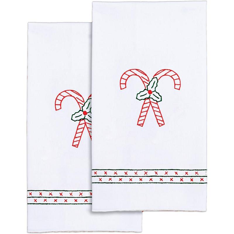 Candy Canes Stamped White Decorative Hand Towel