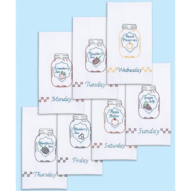 Mason Jars Days of the Week Stamped White Decorative Hand Towels