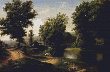 Boy on a White Horse at Edge of Pond