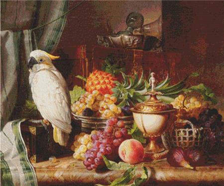 Still Life with Fruit and a Cockatoo  (Joseph Schuster)