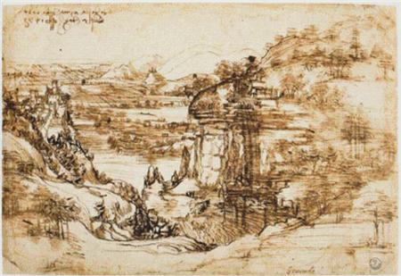 Landscape Drawing for Santa Maria Della Neve  (Leonardo da Vinci)