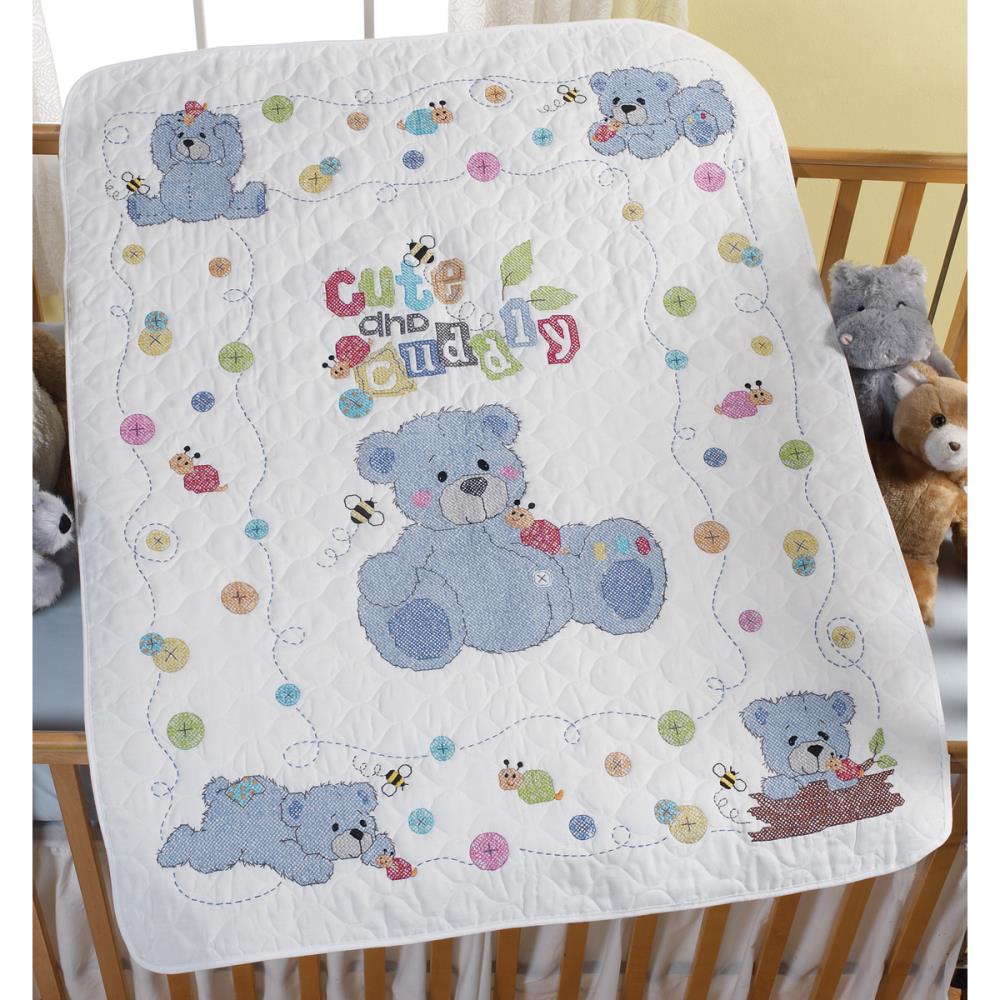 Cute & Cuddly Bear Stamped Crib Cover