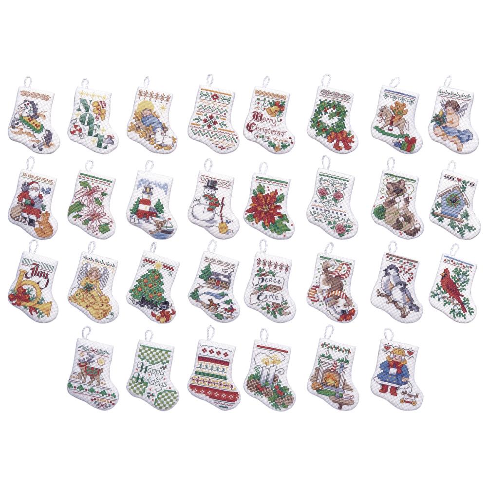 click here to view larger image of Tiny Stocking Ornaments - Set of 30 (counted cross stitch kit)