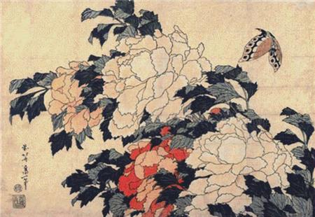Peonies and Butterfly  (Katsushika Hokusai)