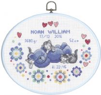 click here to view larger image of Boy Birth Announcement - Oval Hanger (counted cross stitch kit)