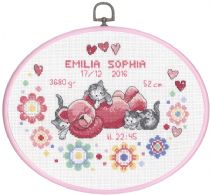 click here to view larger image of Girl Birth Announcement - Oval Hanger (counted cross stitch kit)