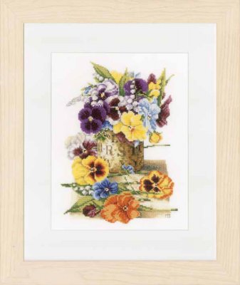 click here to view larger image of Pot of Pansies (27ct) - Marjolein Bastin (counted cross stitch kit)