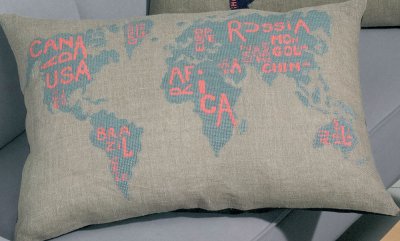 World Map Grayblue Pillow