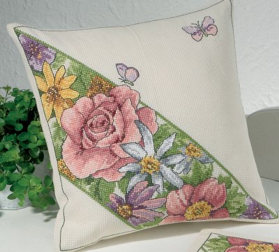 click here to view larger image of Roses and Butterflies Pillow (counted cross stitch kit)