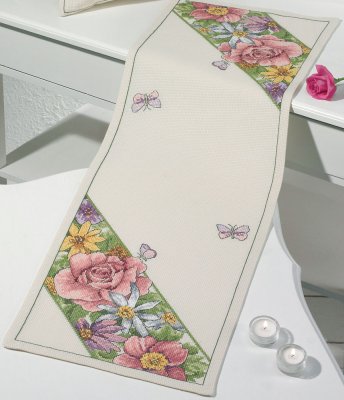 click here to view larger image of Roses & Butterflies table runner (counted cross stitch kit)