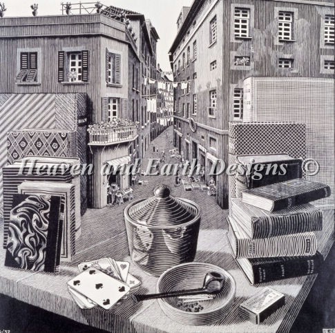 Still Life and Street - M.C. Escher	