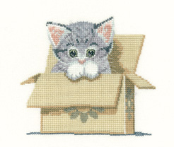 click here to view larger image of Cat In a Box - Little Darlings (Evenweave) (counted cross stitch kit)
