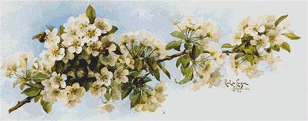 Apple Blossoms with Hummingbird and Bumblebees