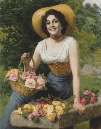 A  Beauty Holding a Basket of Roses