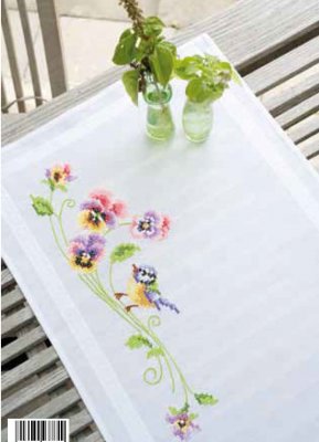 click here to view larger image of Little Bird and Pansies Runner (counted cross stitch kit)
