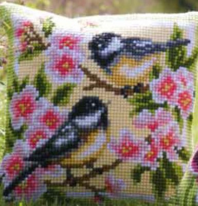 click here to view larger image of Birds and Blossoms Cushion (counted canvas kit)