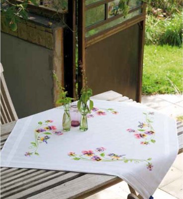 Little Birds and Pansies Tablecloth