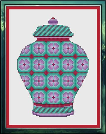 click here to view larger image of Lavender and Sea Green Floral Ginger Jar (chart)