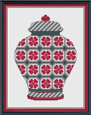 click here to view larger image of Red and Grey Floral Ginger Jar (chart)
