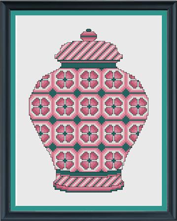 click here to view larger image of Dusty Rose Floral Ginger Jar (chart)