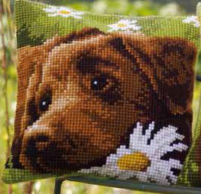 click here to view larger image of Chocolate Labrador Cushion (counted canvas kit)