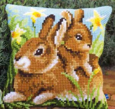 Mother and Baby Rabbit Cushion