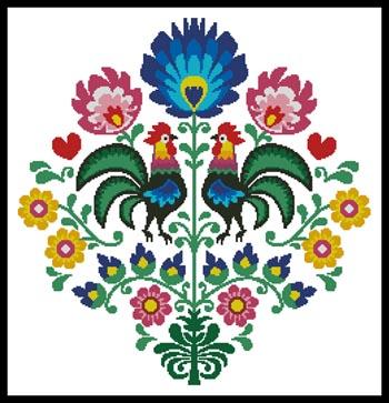 Polish Folk Design with Roosters