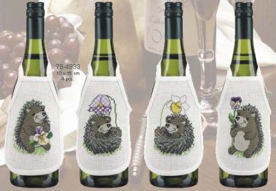 click here to view larger image of Hedgehog Bottle Aprons - Set of 4 (counted cross stitch kit)