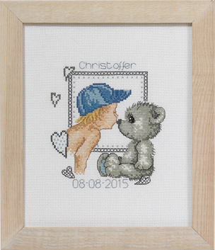 click here to view larger image of Boy and Teddy Birth Announcement (counted cross stitch kit)