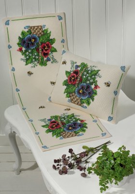 click here to view larger image of Pansies Pillow (right) (counted cross stitch kit)